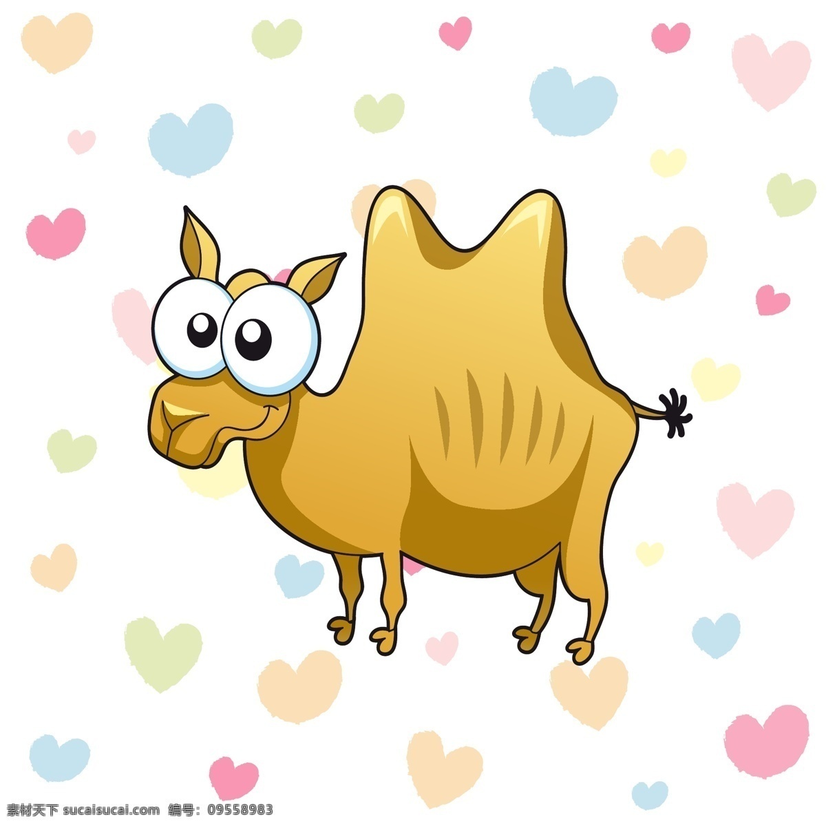 可爱 骆驼 动物 矢量图 平面设计 红心 白色背景 黄色 粉红色 蓝色 卡通 儿童卡通