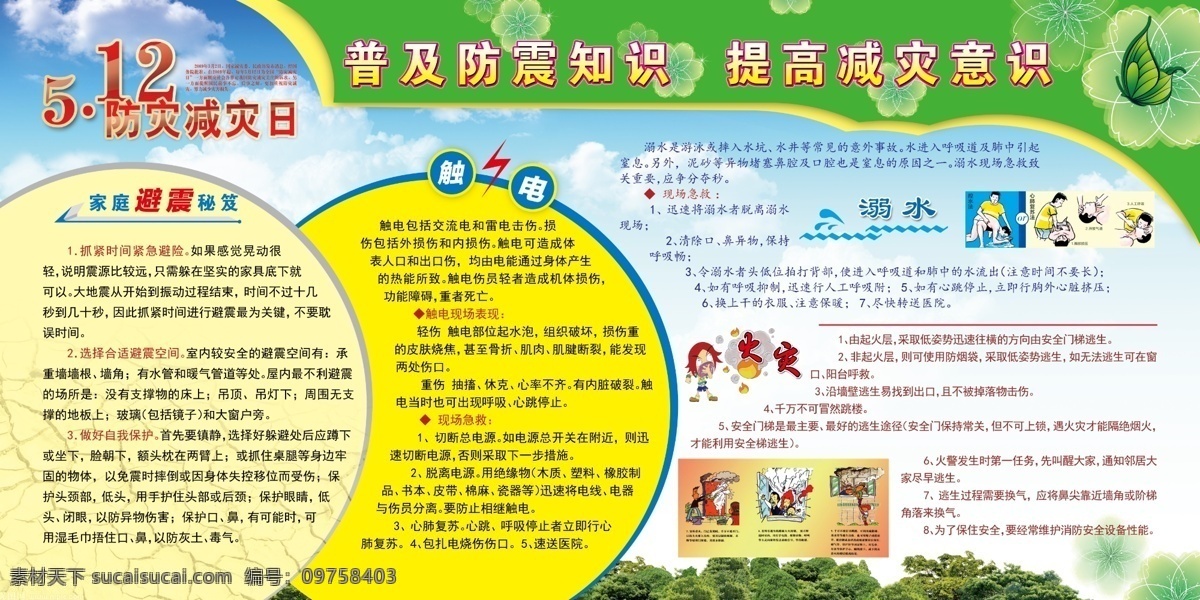 提高减灾意识 防震 知识 防震知识 减灾意识 溺水 电击 火灾救护 逃生知识 安全 分层