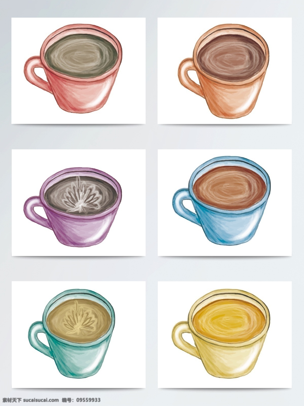 手绘 咖啡 饮料 矢量素材 ai素材 手绘插画 茶杯 手绘饮料 手绘咖啡 手绘杯子