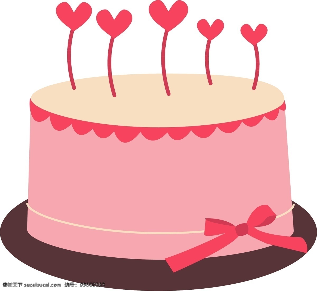 手绘 爱心 蛋糕 矢量图 商用 粉色 蝴蝶结 情人节礼物 创意