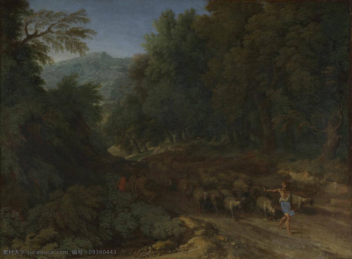 flock 大师 画家 古典 画 建筑 景物 装饰画 油画 his shepherd with landscape dughet gaspard 人物 高清 西方 国外 现代 家居装饰素材