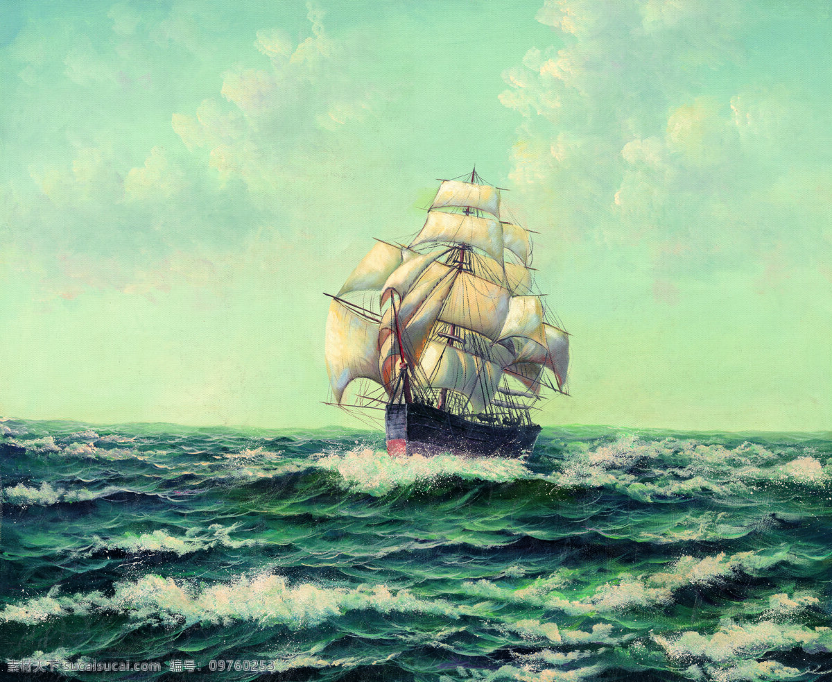 乘风破浪 油画 工笔画 绘画 书法 技巧 艺术 风景 画 多彩 多色 移门 船只 船 航行 小船 帆船 大海 蓝天 白云 海水 绘画书法 文化艺术
