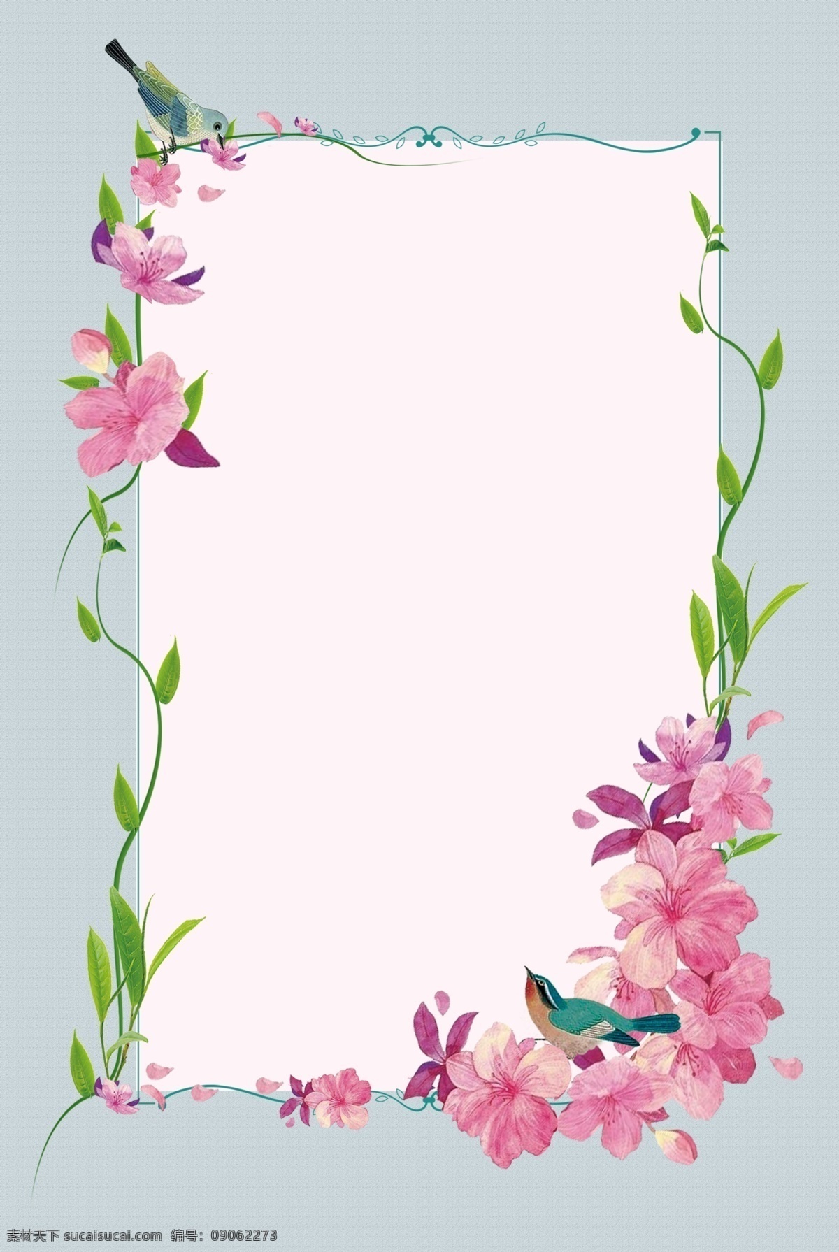 简约 植物 花 藤 小鸟 边框 背景 花藤 花朵 树叶 植物背景 海报