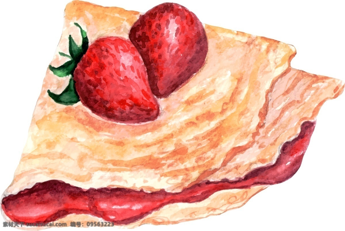 水彩 绘 草莓 薄饼 插画 静物 水彩绘 手绘 小吃 水果