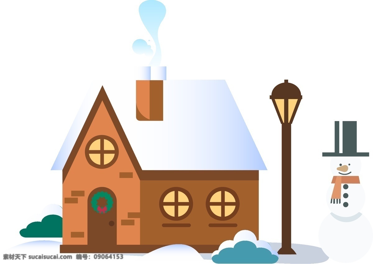 积雪 小 木屋 雪人 冬天 下雪 路灯 小木屋 炊烟