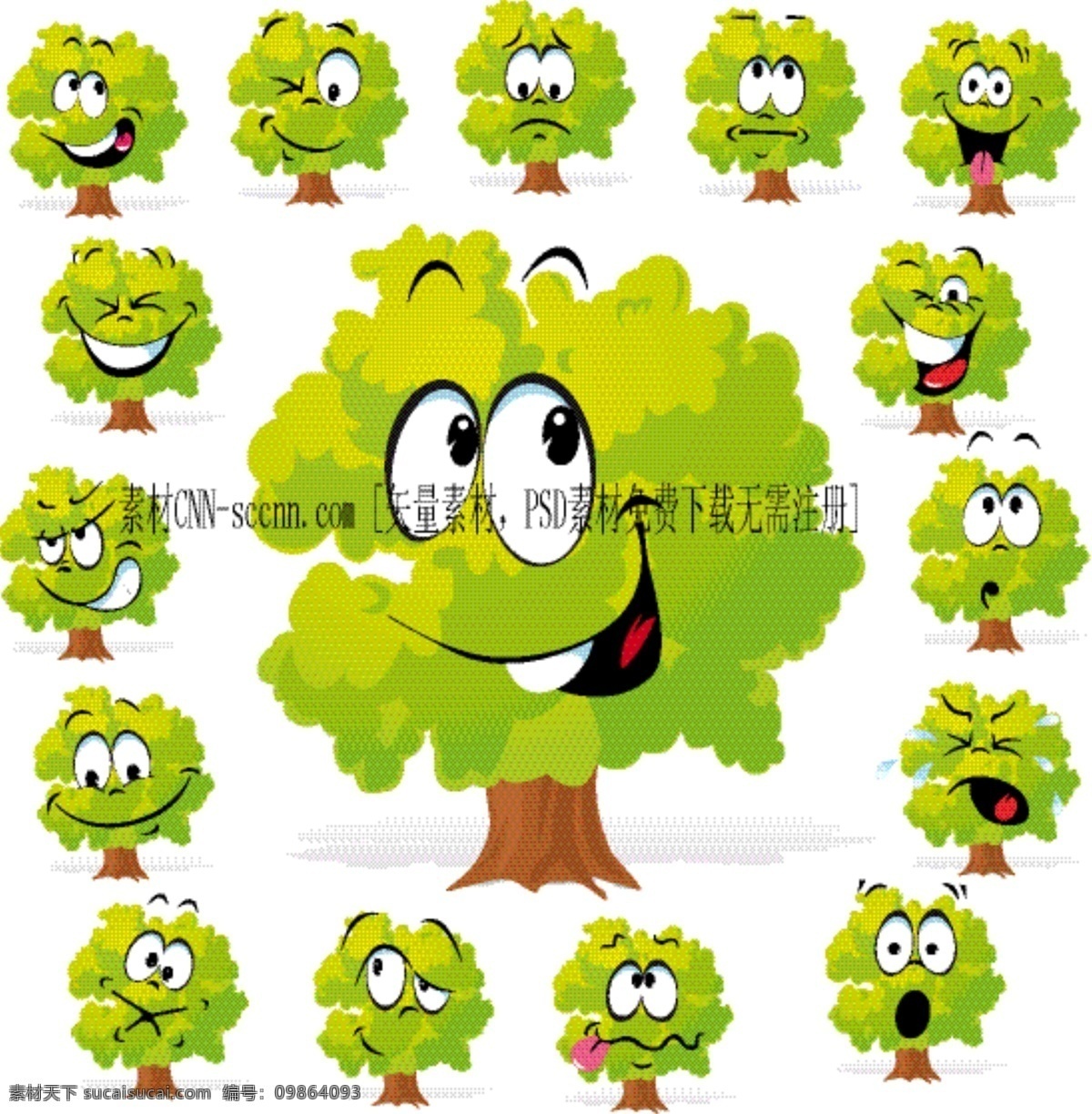 卡通 绿树 搞 怪 表情 矢量 苹果绿树 搞怪表情 头像表情 可爱植物 植物 矢量图 其他矢量图