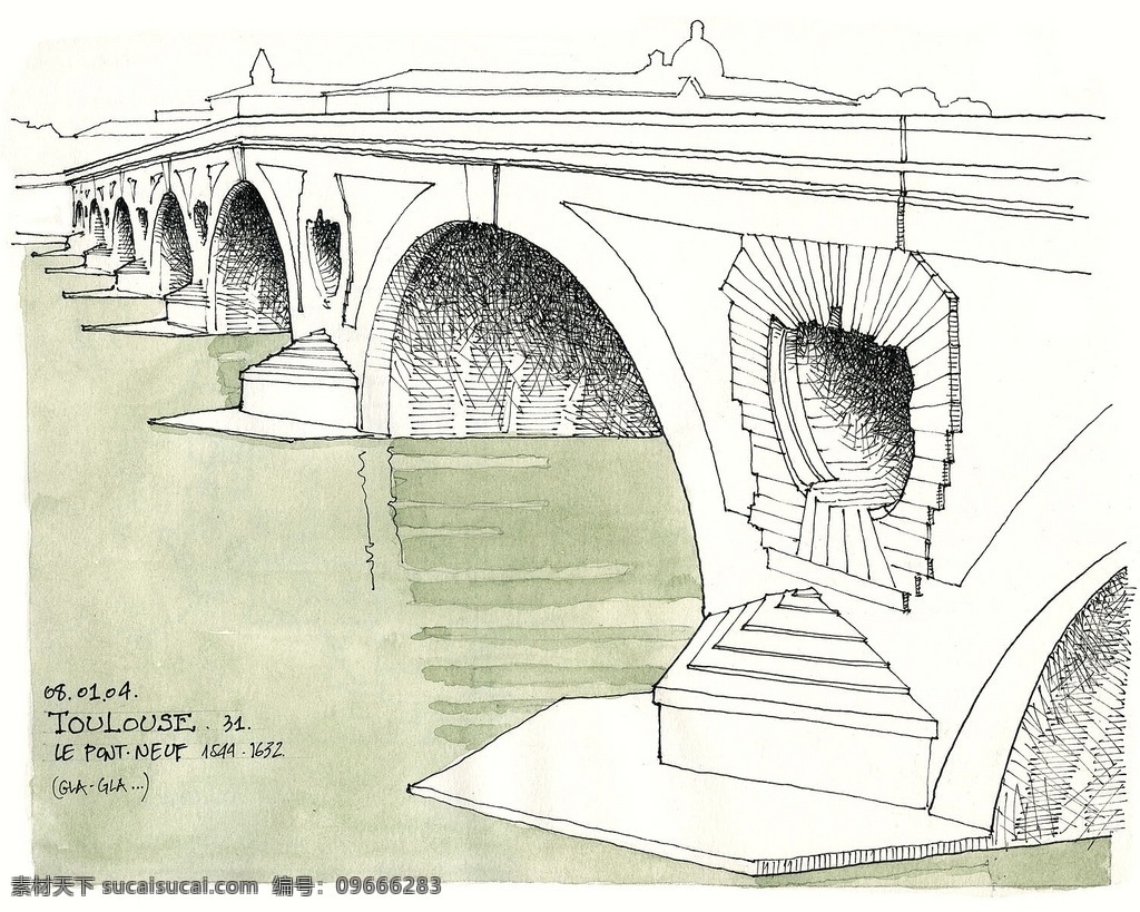 欧式 拱桥 效果图 建筑 平面图 手绘图 图纸 城堡 建筑施工图 建筑平面图 欧式建筑 建筑效果图 桥梁
