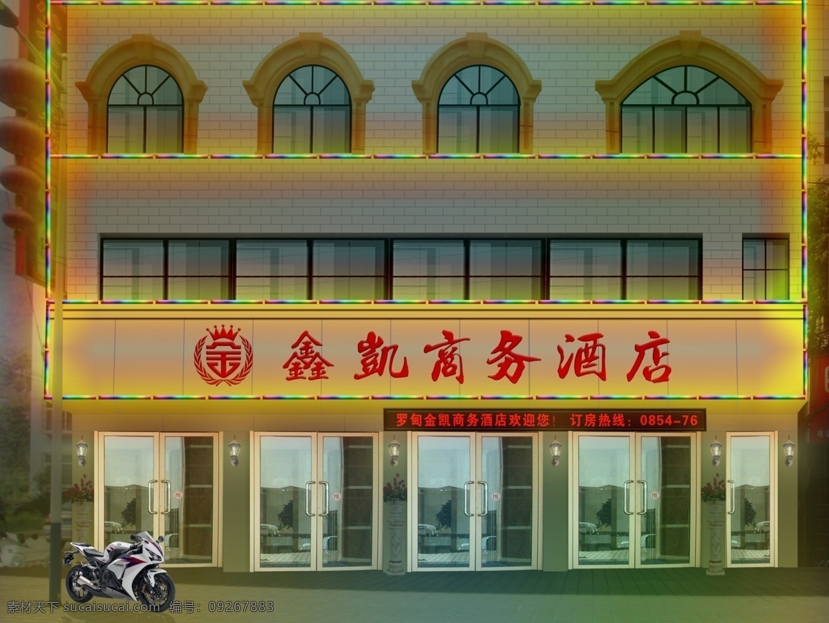 led led显示屏 标志 玻璃门 窗 窗子 建筑效果图 酒店 酒店效果图 夜景 效果图 数码管 护栏管 装修效果图 摩托车 墙砖 原创设计 其他原创设计