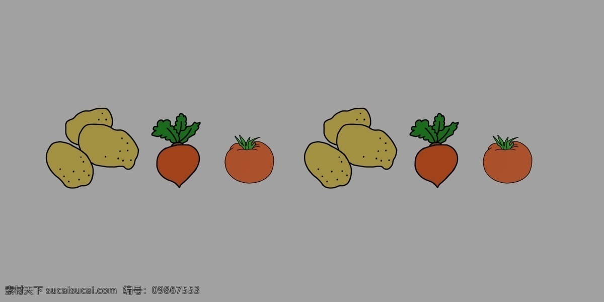 手绘 蔬菜 分割线 插画 土豆 红萝卜 西红柿 食物分割线 美味 手绘插画 绿色的蔬菜