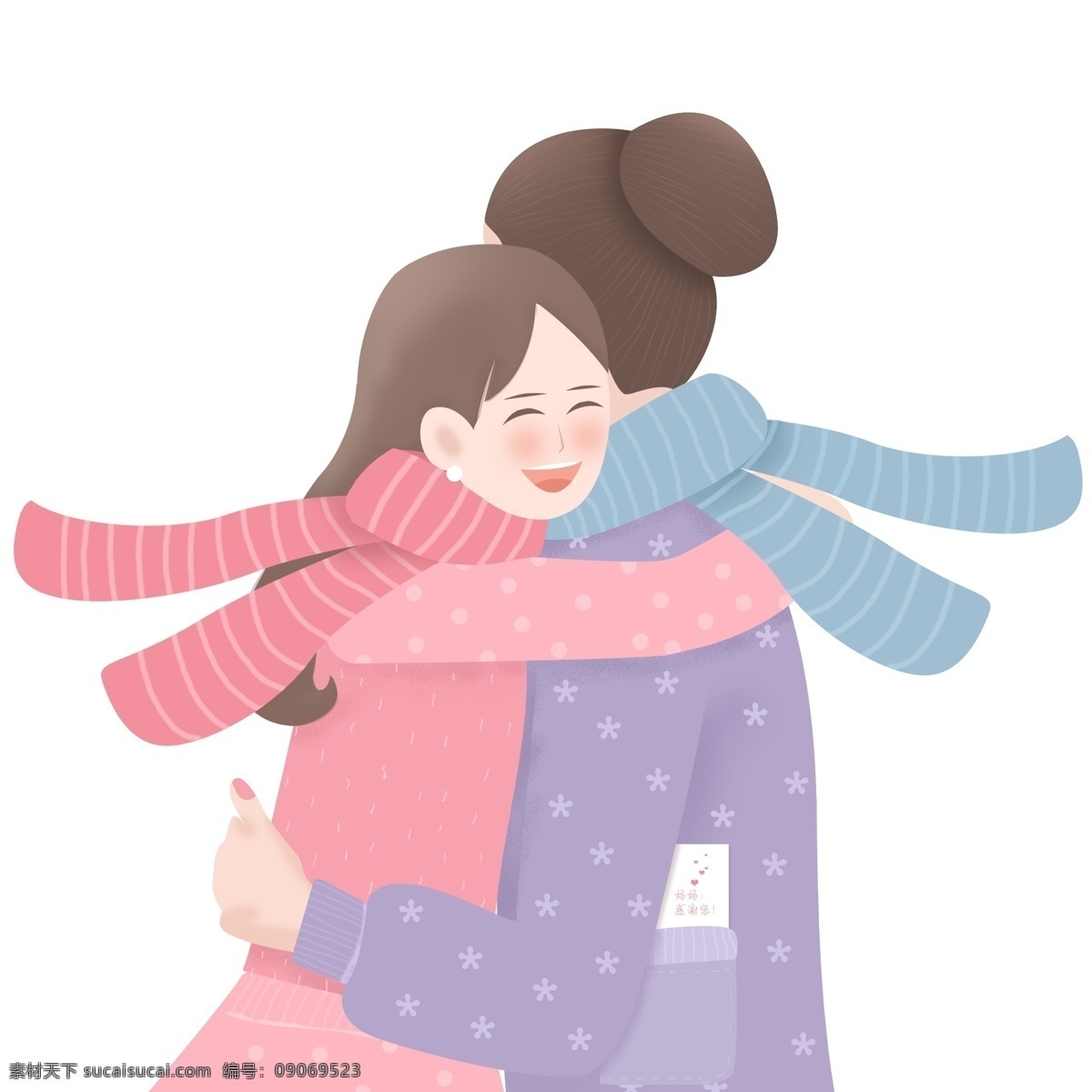感恩节 互相 拥抱 母女 俩 温馨 插画 感恩 手绘 人物设计