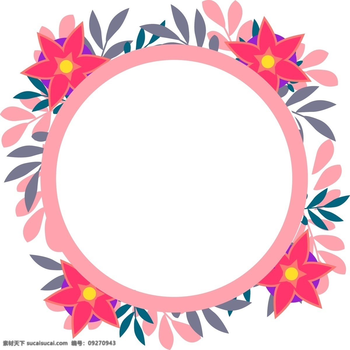简约 风 促销 粉色 花环 元素 粉红 花瓣 花蕊 花朵 圆框 边框 技术 氛围 活动 圆形 环形 五颜六色 多彩 靓丽