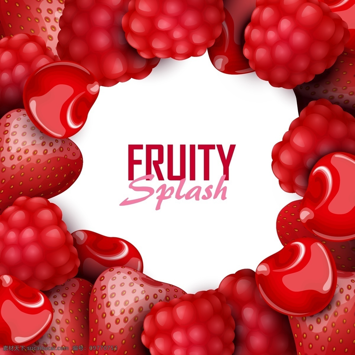 创意 红色 水果 背景 底纹 新鲜 红色系 樱桃 草莓 树莓
