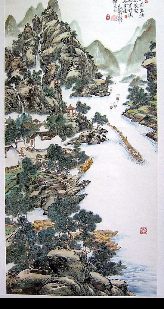 山村水乡 山水画 文化艺术 绘画书法 桐君山水 设计图库