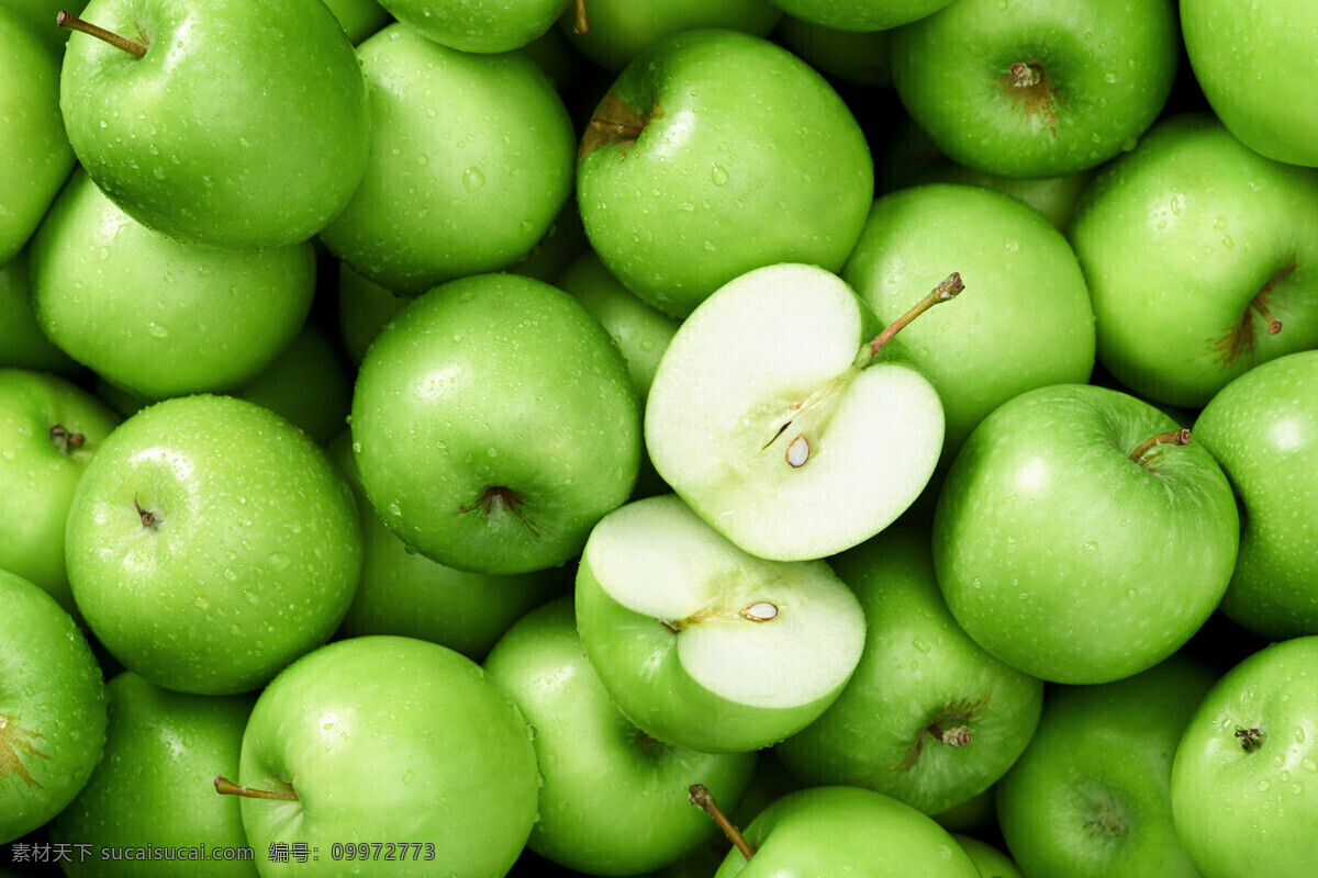 新鲜 绿 苹果 高清 青苹果图片 绿苹果 青苹果 水珠 绿色