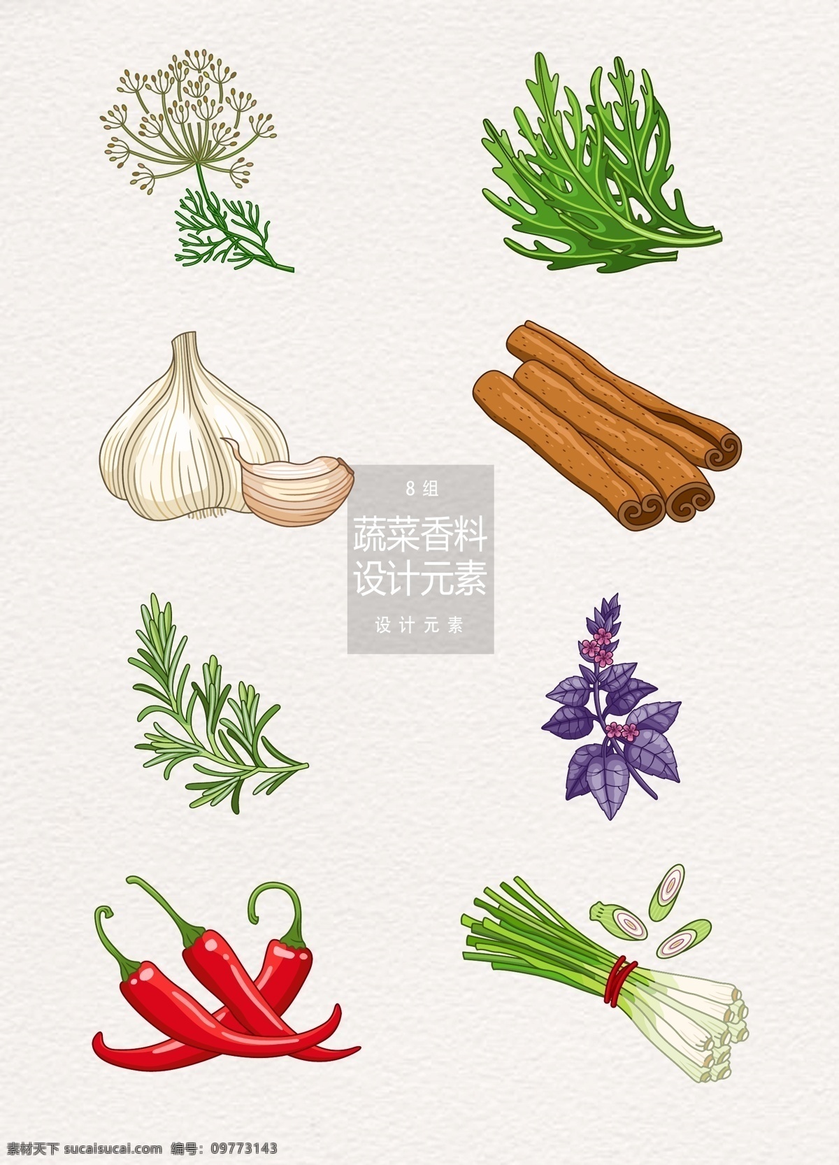 手绘 蔬菜 香料 元素 设计元素 辣椒 葱 手绘蔬菜 蒜头 香草 紫苏