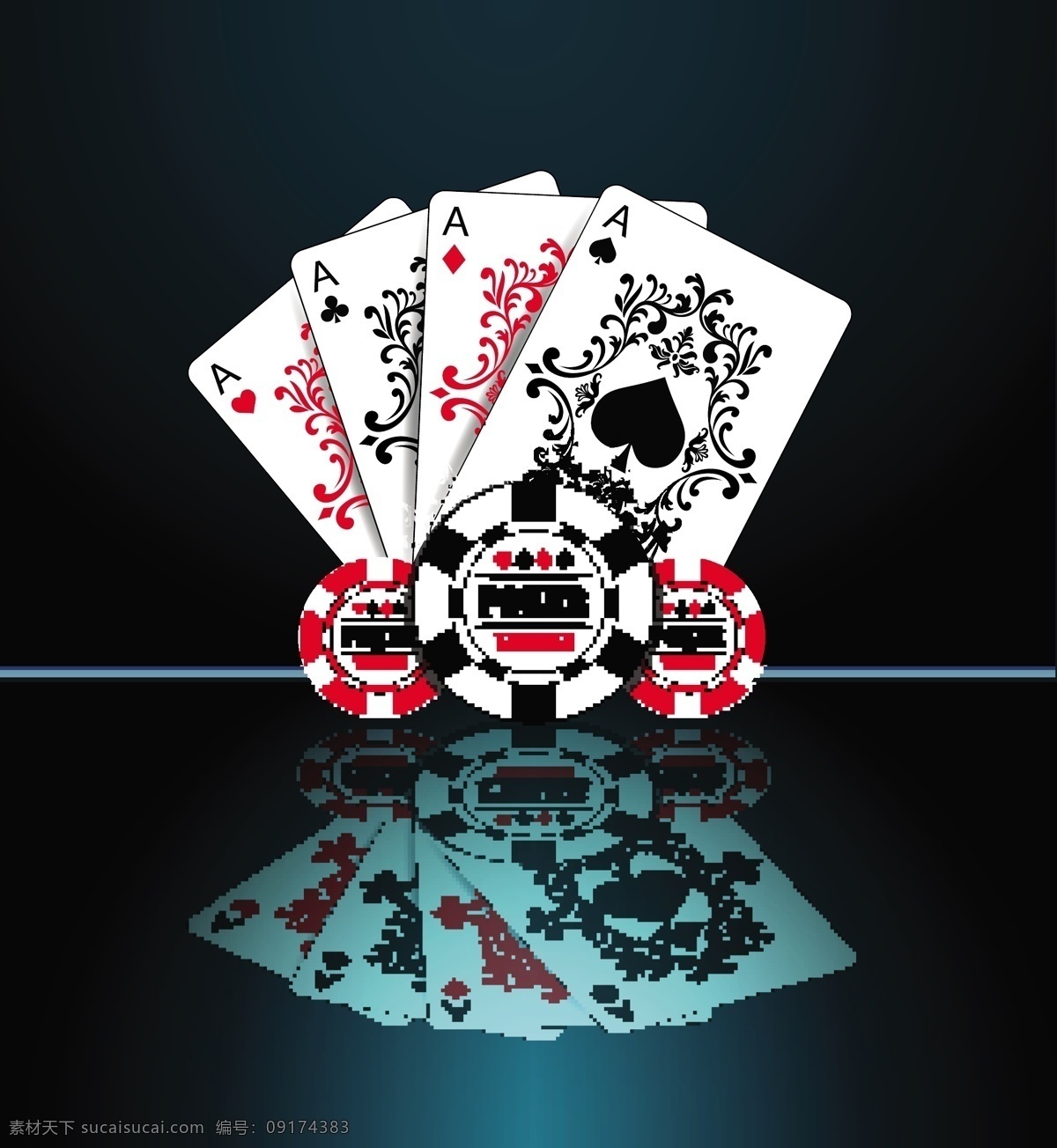 漂亮扑克牌 筹码 德州扑克 扑克牌 德州扑克筹码 扑克牌设计 底纹边框 背景底纹 黑色