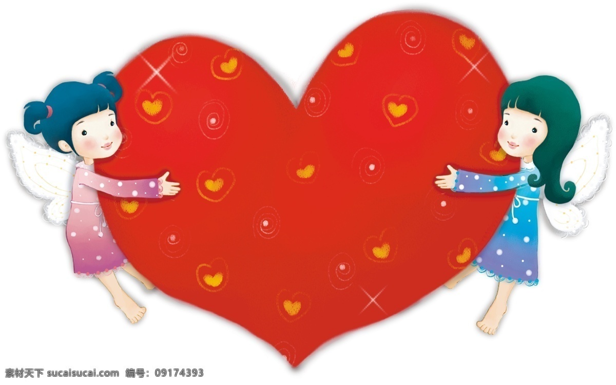 红心天使元素 红心 女孩 天使 真善美
