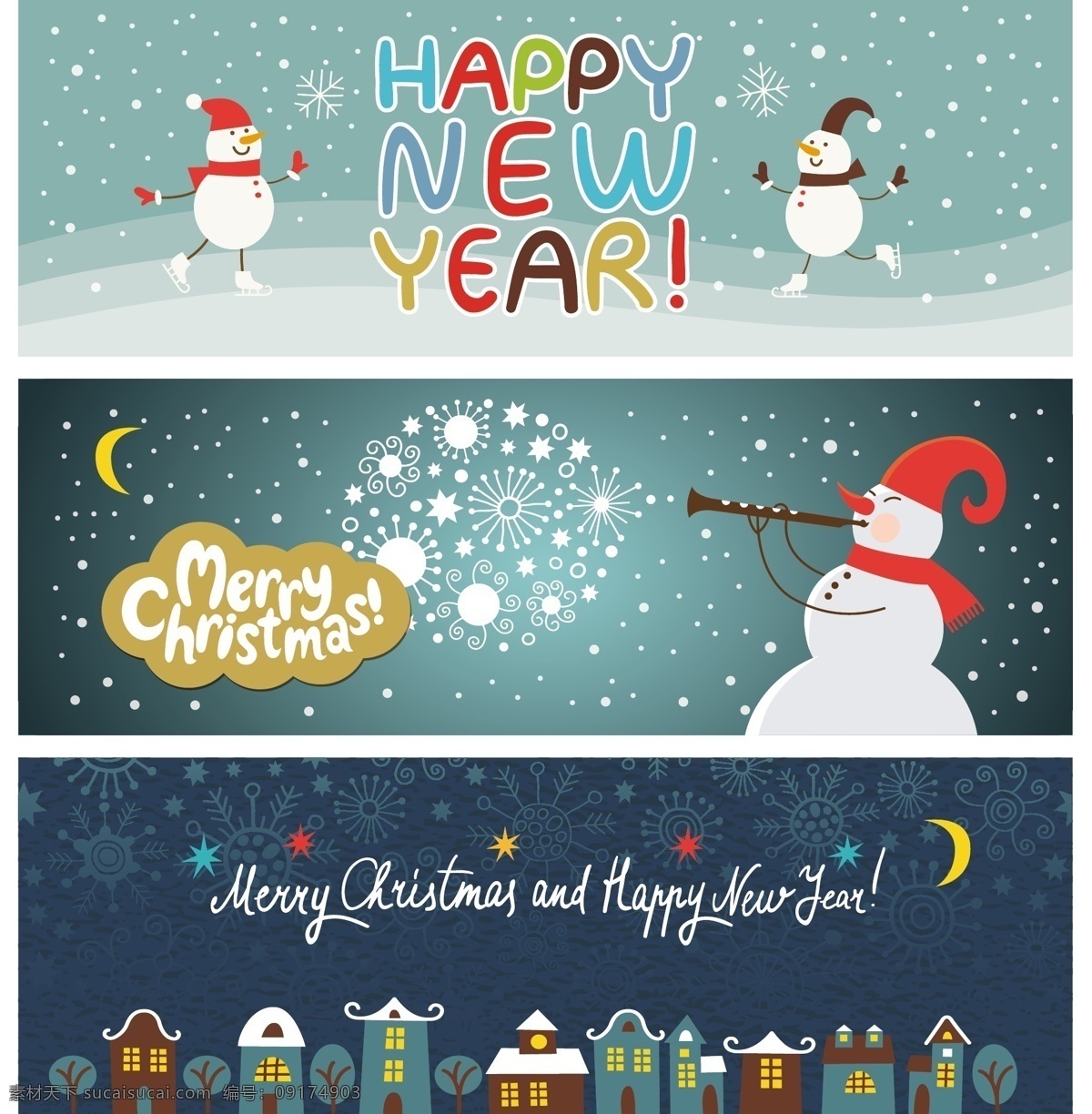 卡通 圣诞 旗帜 矢量 banner christmas happy merry new year 房屋 横幅 可爱 圣诞节 雪人 新年快乐 帽子 围巾 溜冰鞋 雪花 图案 月亮 节日大全 模板 设计稿 源文件 节日素材