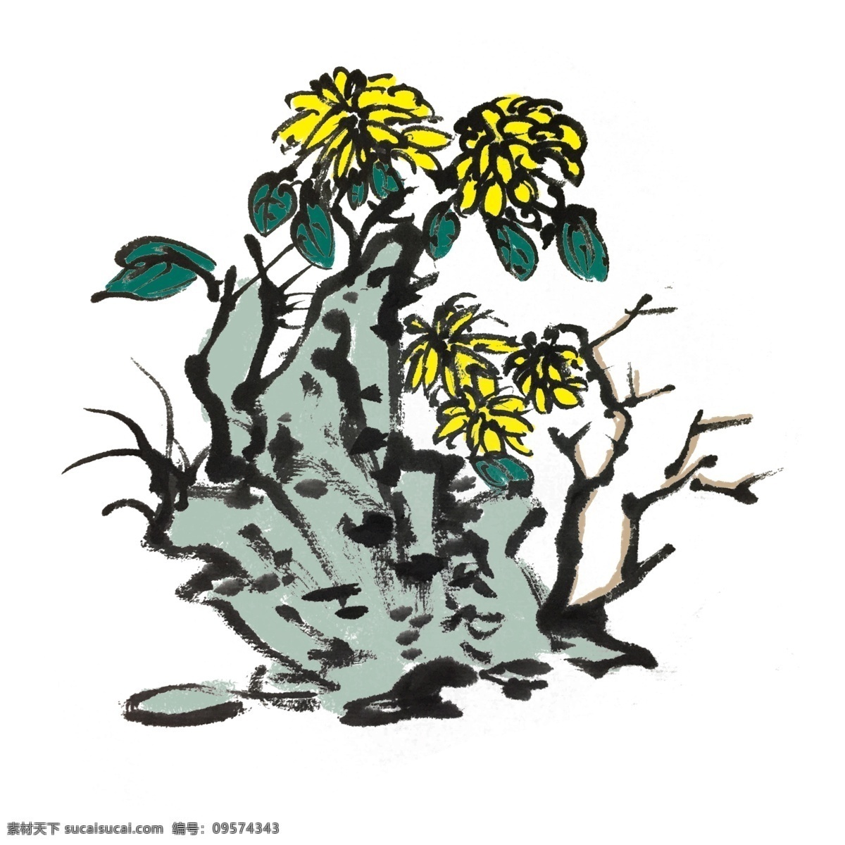 水墨 奇石 花草 手绘 插画 中国风 动物 古风 水墨风 墨迹 夏季 彩色 昆虫 春天 生动 国风 国画