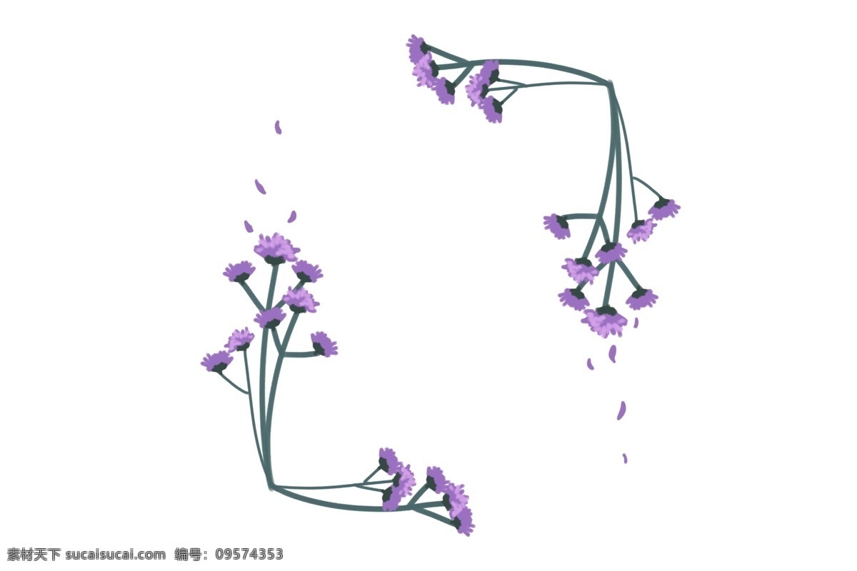 紫色 小花 春天 边框 紫色的小花 花枝 花朵 花卉 飘落的花瓣 卡通边框 边框装饰 春天边框 植物边框