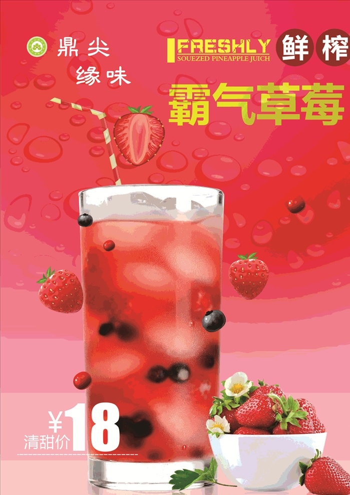 霸气草莓 奶茶 灯片 可编辑 红色 草莓 饮品