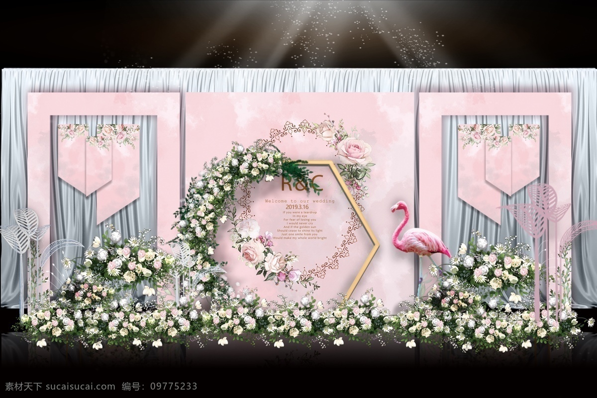 粉色 婚礼 迎宾 效果图 粉色婚礼 婚礼背景 婚礼效果图 火烈鸟 婚礼迎宾区 婚礼主舞台