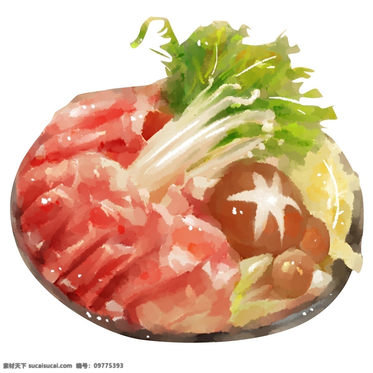 寿 喜 锅 日式 美食 元素 商用 寿喜锅 日式火锅 水彩风