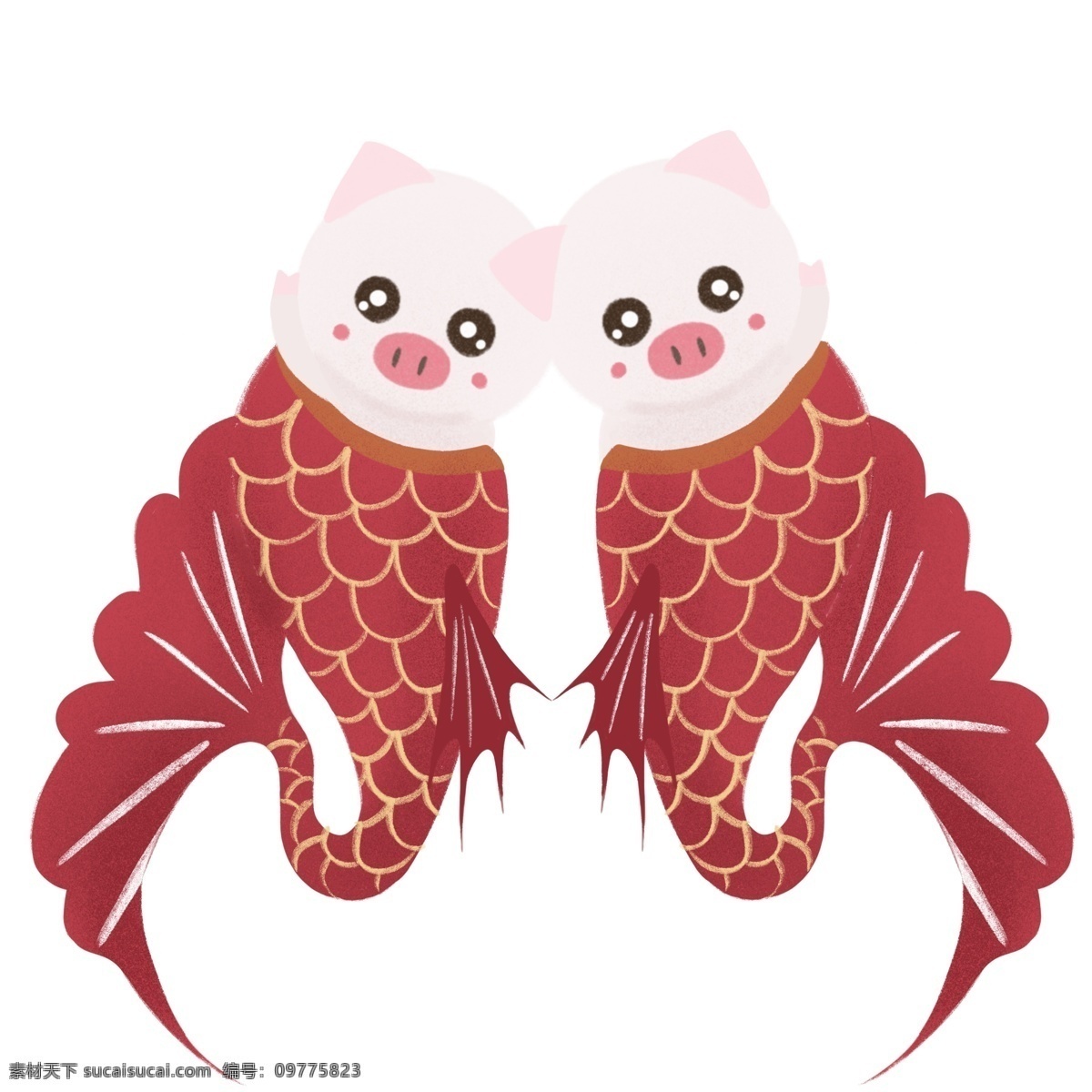 金 猪 锦鲤 2019 年 双喜临门 猪年 金猪 小猪猪 金猪猪 恭喜发财 中国红 卡通风 喜庆 发财 祝福 可爱 插画 壁纸 装饰画