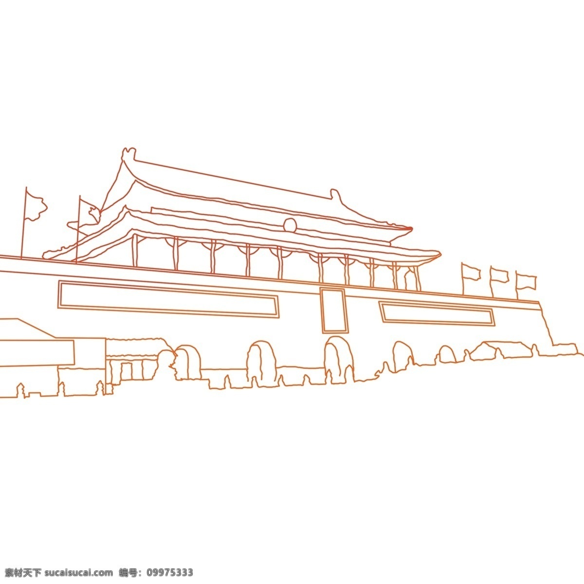 简约 手绘 线条 天安门 建筑 元素 党建 党 红色 党建元素 元素设计 红旗 红旗飘舞 舞动红旗 北京 中国