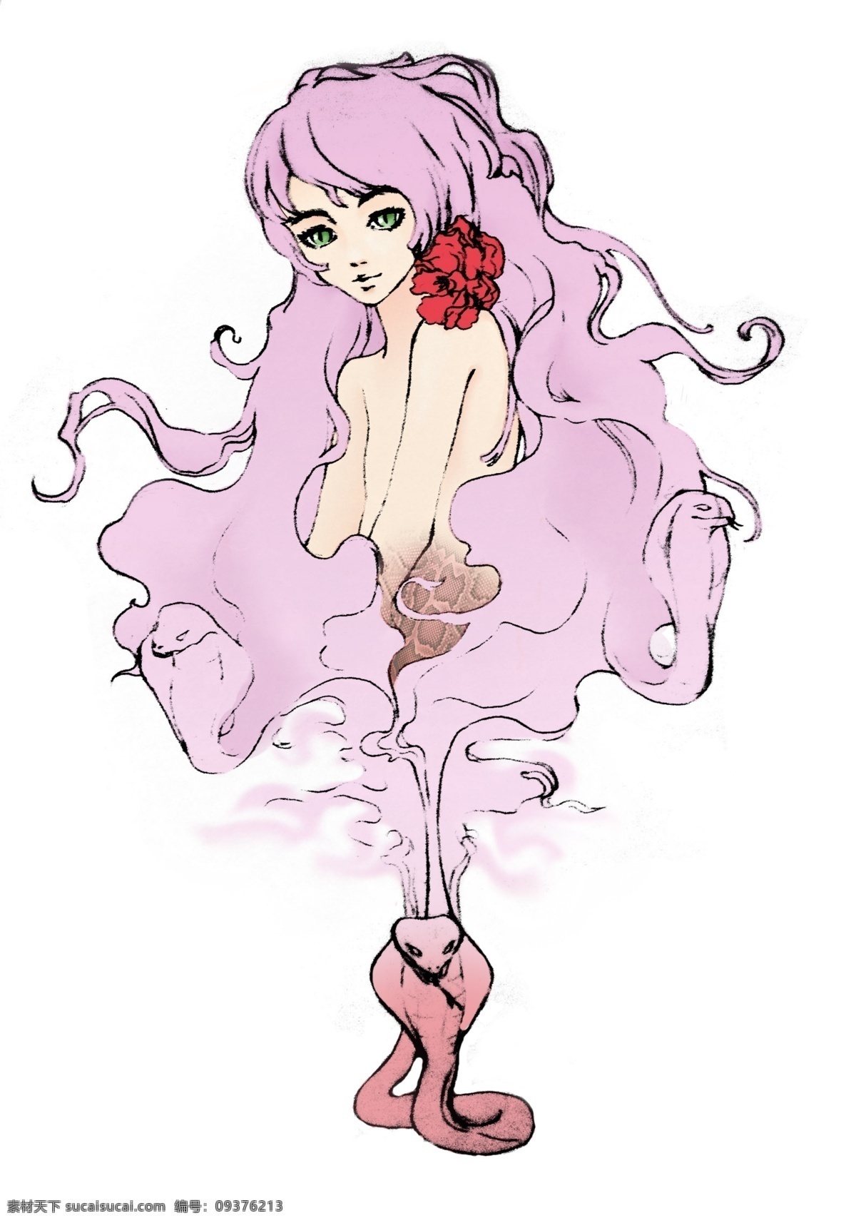 分层 卡通插画 漫画人物 美少女 女孩 少女 蛇 源文件 模板下载 少女和蛇 眼镜蛇 个人作品 插画集
