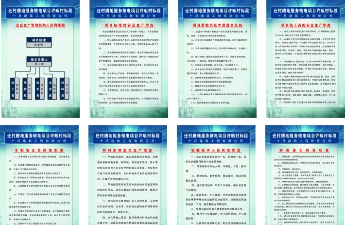 建筑工程制度 安全生产 管理机构 人员 网络 图 项目 经理 职责 质检员 技术 质量 责任制 施工员 专职 安全员 岗位职责 材料部 机械 操作 财务 部长 展板模板 矢量