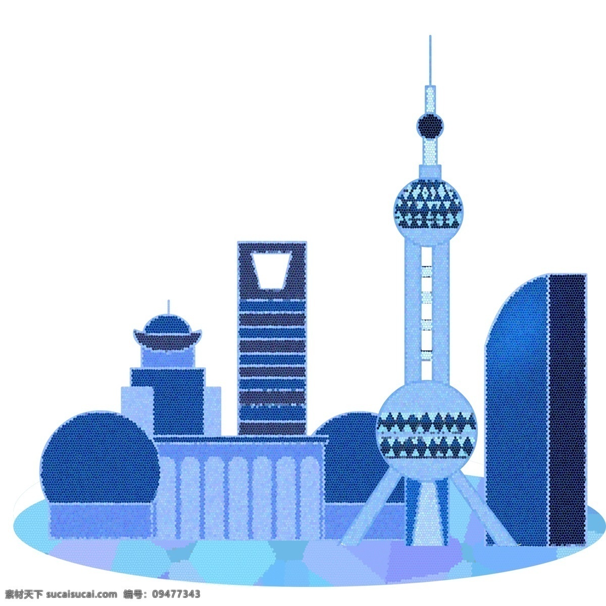 城市 剪影 上海 印象 蓝色 建筑 简约