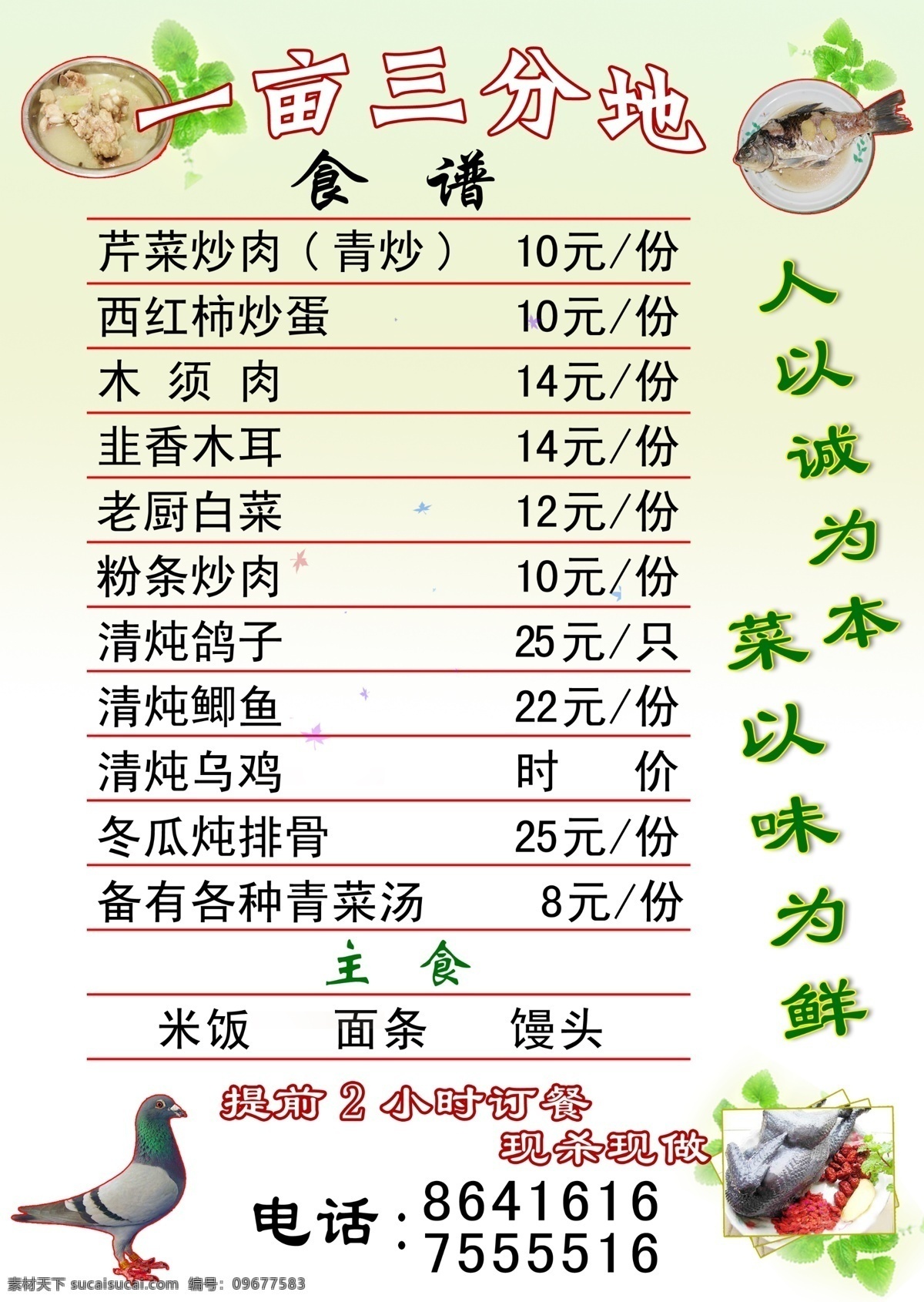 菜单 模板 分层 菜单底图 菜单模板 鸽子 绿叶 线条 鱼 红线条 源文件 画册 菜谱 封面