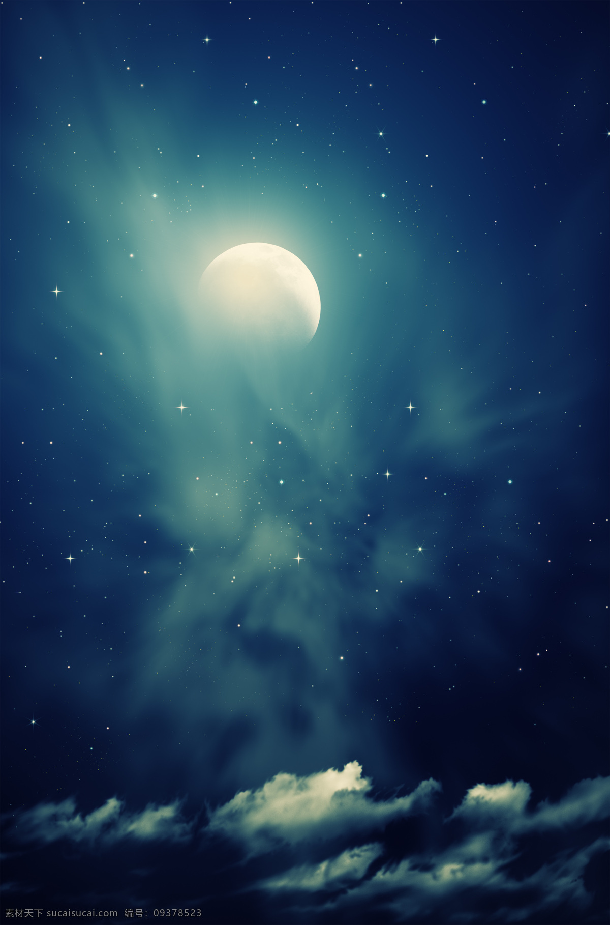 明月夜 月亮 夜晚 星空 星星 月牙 云彩 弯月 梦幻 月光 皎洁 云朵 天空 自然风景 自然景观 自然风景系列