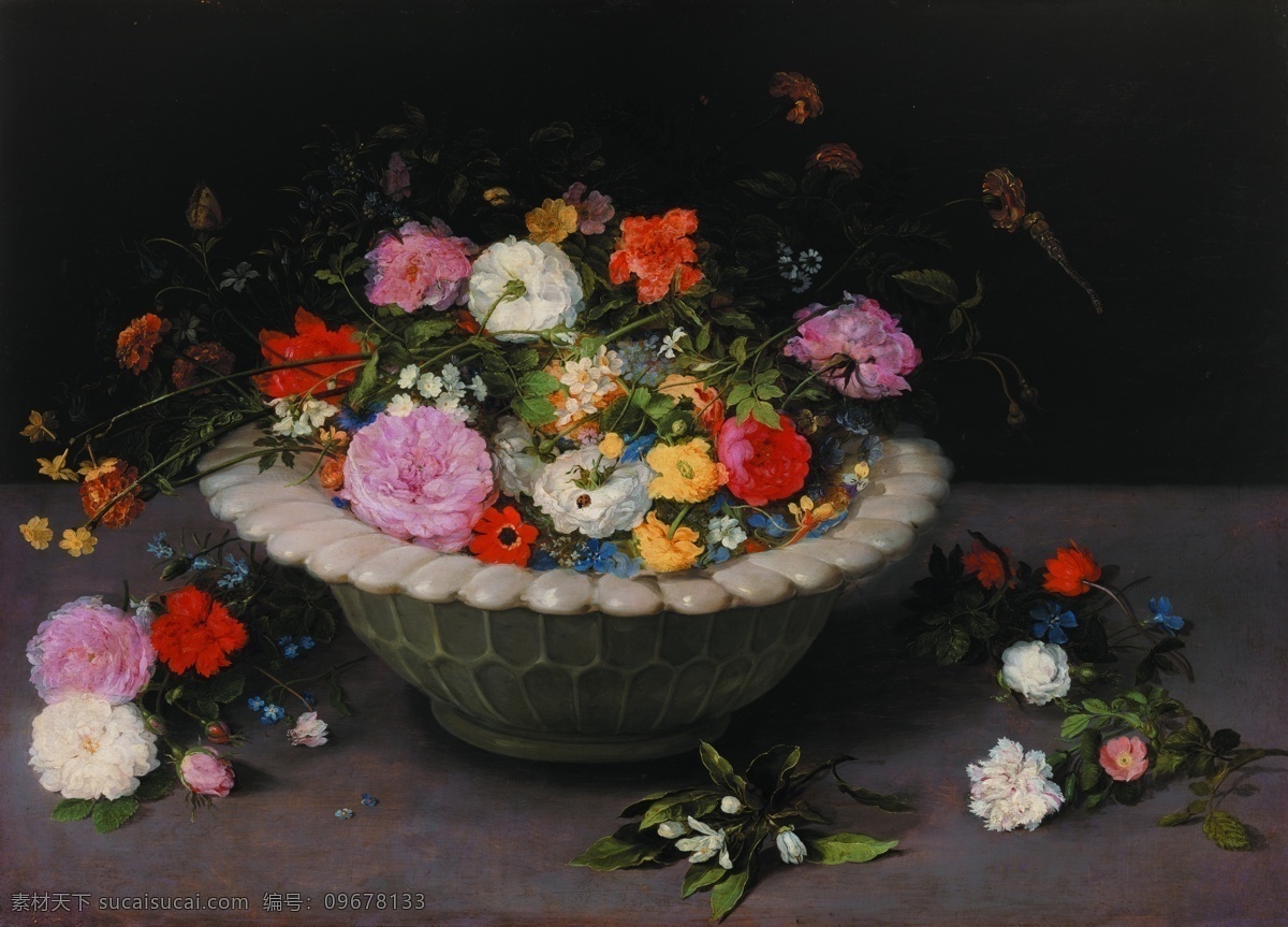 花卉 水果 蔬菜 器皿 静物 印象 画派 写实主义 油画 装饰画 florero jan elder the brueghel 荷花 玫瑰 百合 鲜花 实物 装饰素材