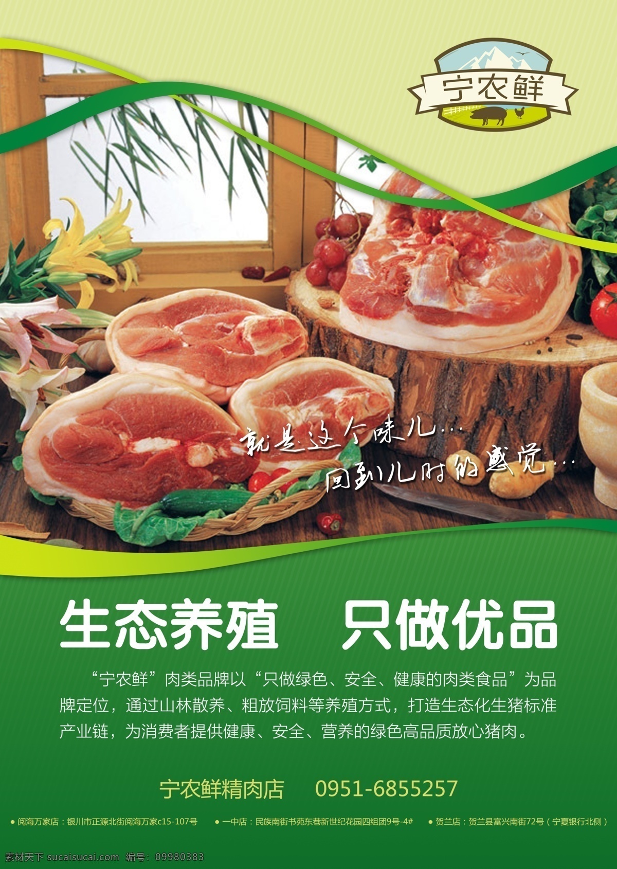 品牌 猪肉 dm 单 页 dm单页 海报 绿色 清爽 大肉 无污染 健康 底纹