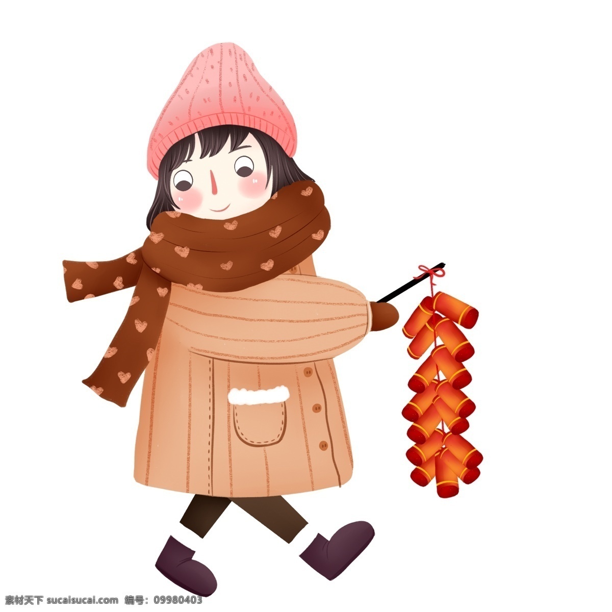 鞭炮 的卡 通 女孩 图案 卡通 设计元素 简约 人物元素 手绘 手绘图案 创意元素 psd元素