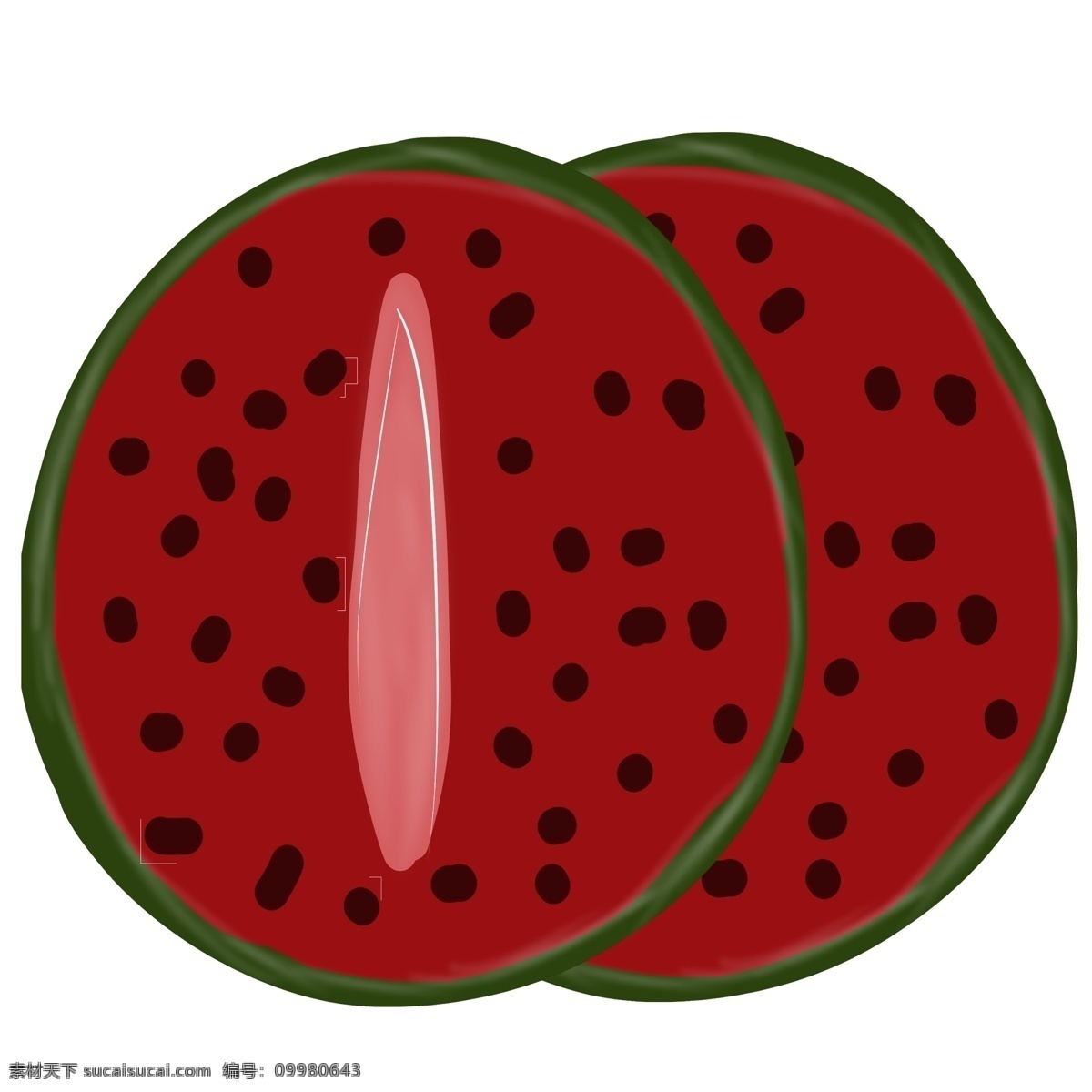 切开 两个 西瓜 水果 切开的西瓜 表情 笑脸 睡觉 口水 点缀 装饰 贴画 瓜皮 很薄的 大红