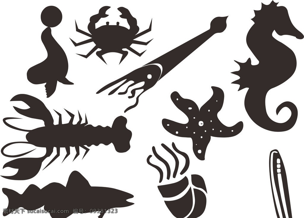 动物 动物大全 动物素材 海星 海马 龙虾 海豚 螃蟹 鱿鱼 田螺 剪影 剪影大全 矢量素材 其他矢量 矢量