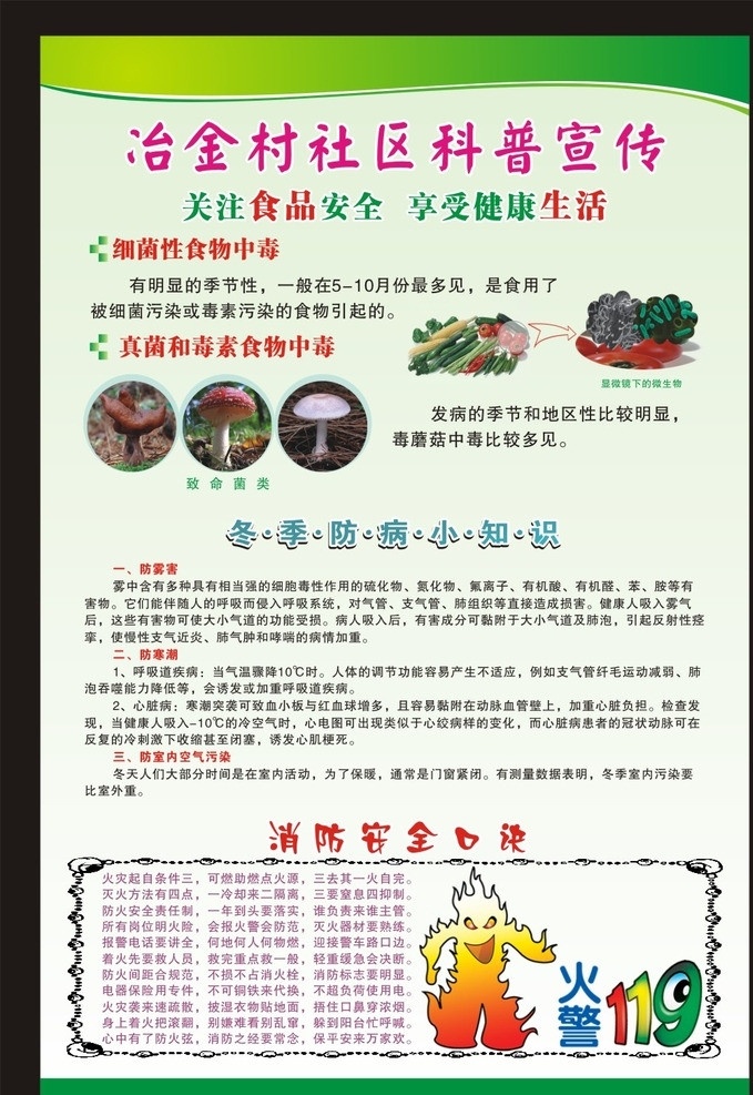 科普展板 科普宣传 科普知识 食品安全 科季防病 消防 119图标 展板模板 矢量