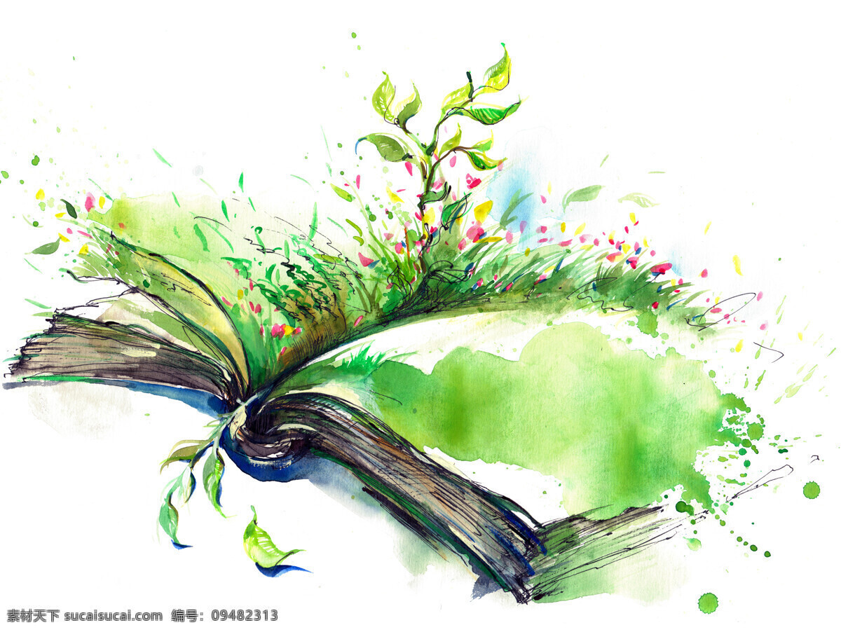 书本上的植物 书 墨水 下雨 字迹 抽象 蓝色 办公学习 生活百科 白色