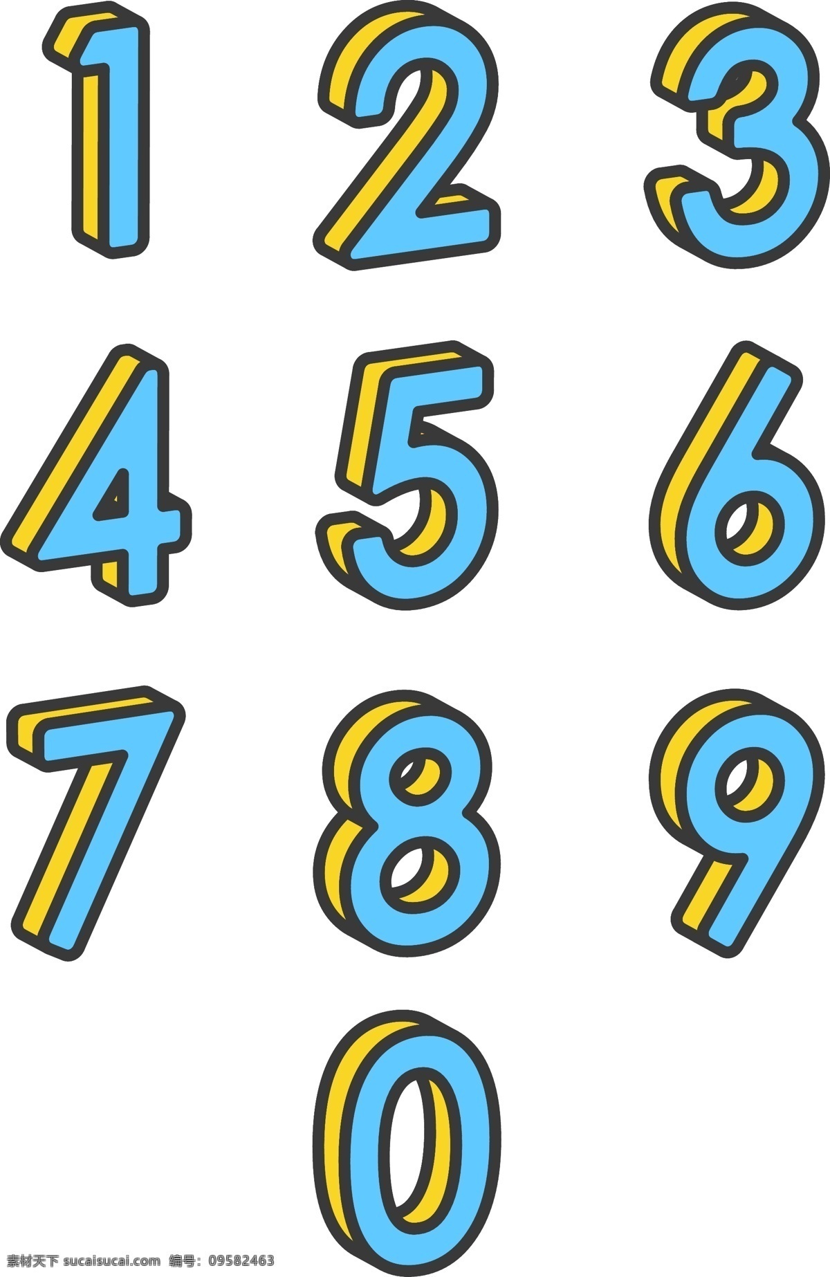 原创 立体 孟菲斯 黄蓝 撞 色 d 阿拉伯数字 立体数字 撞色 数字 矢量元素 2.5d 孟菲斯风格 黄蓝撞色