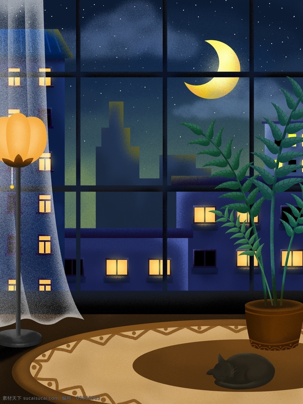 彩绘 晚安 星空 背景 建筑 背景图 清新 创意 植物 月亮 晚安背景 晚安素材 黑猫 彩绘背景 促销背景 背景展板图