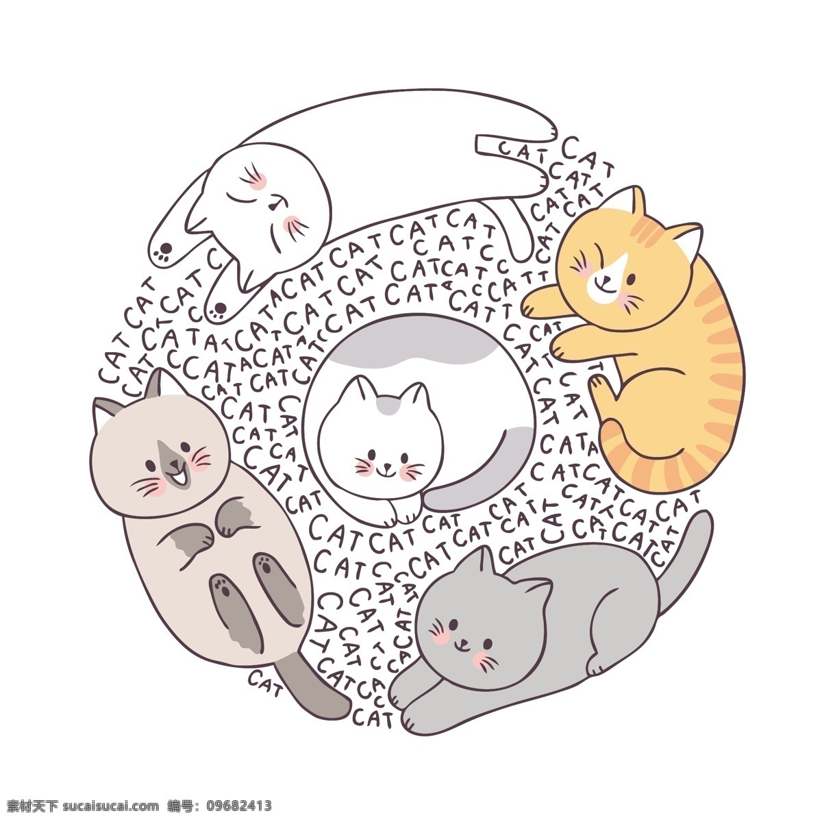 呆 萌 可爱 小 猫咪 插画 呆萌 卡通形象 简笔画 表情包 动物 猫猫 玩耍 儿童插画 小兔子 绘画涂鸦 装饰图案 动漫动画