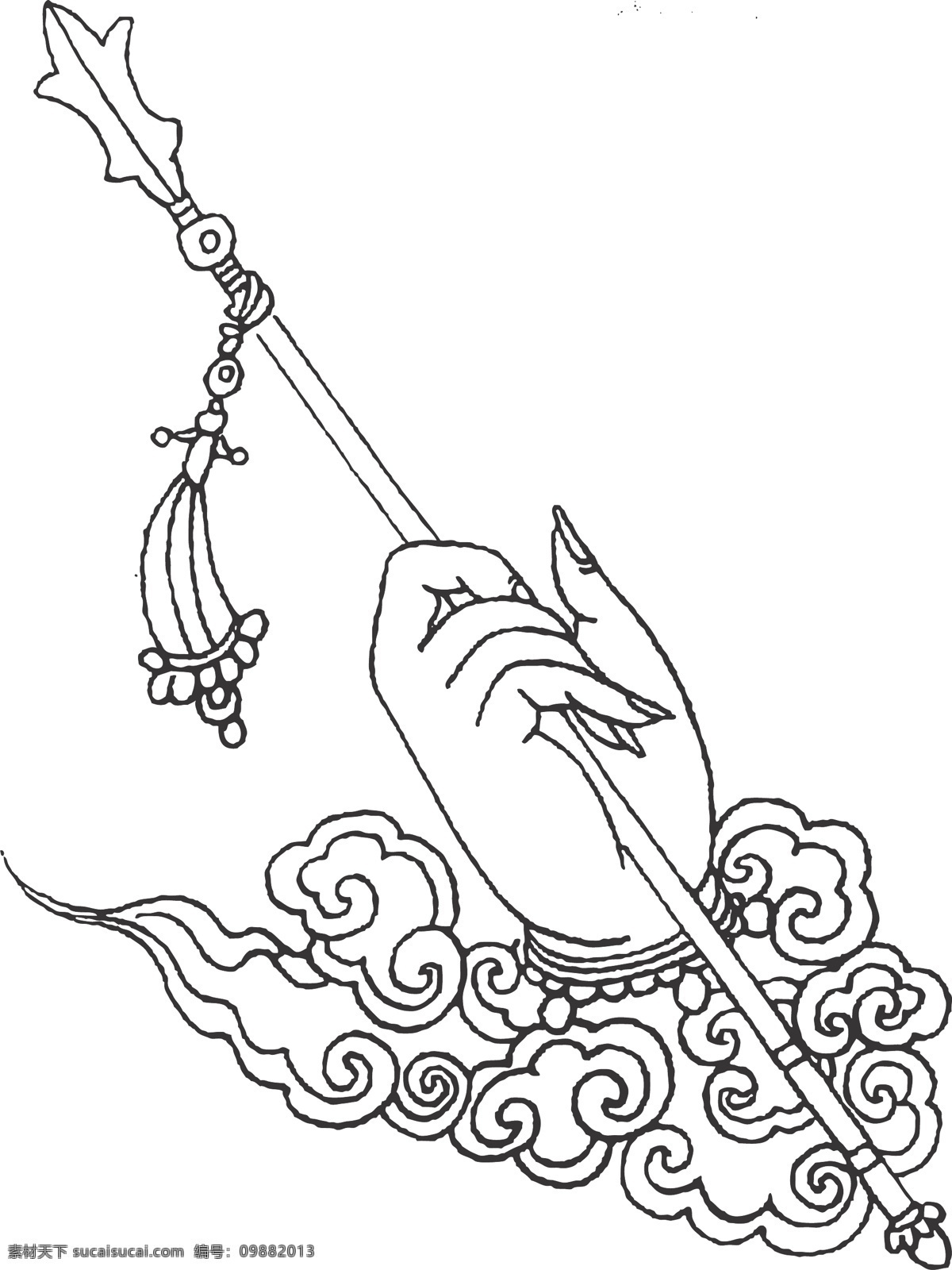 右宝戟手 右锡杖手 手 观音手 祥云 如来部 息灾法 线条 矢量 装饰 插画 白描 菩萨白描图 文化艺术 宗教信仰