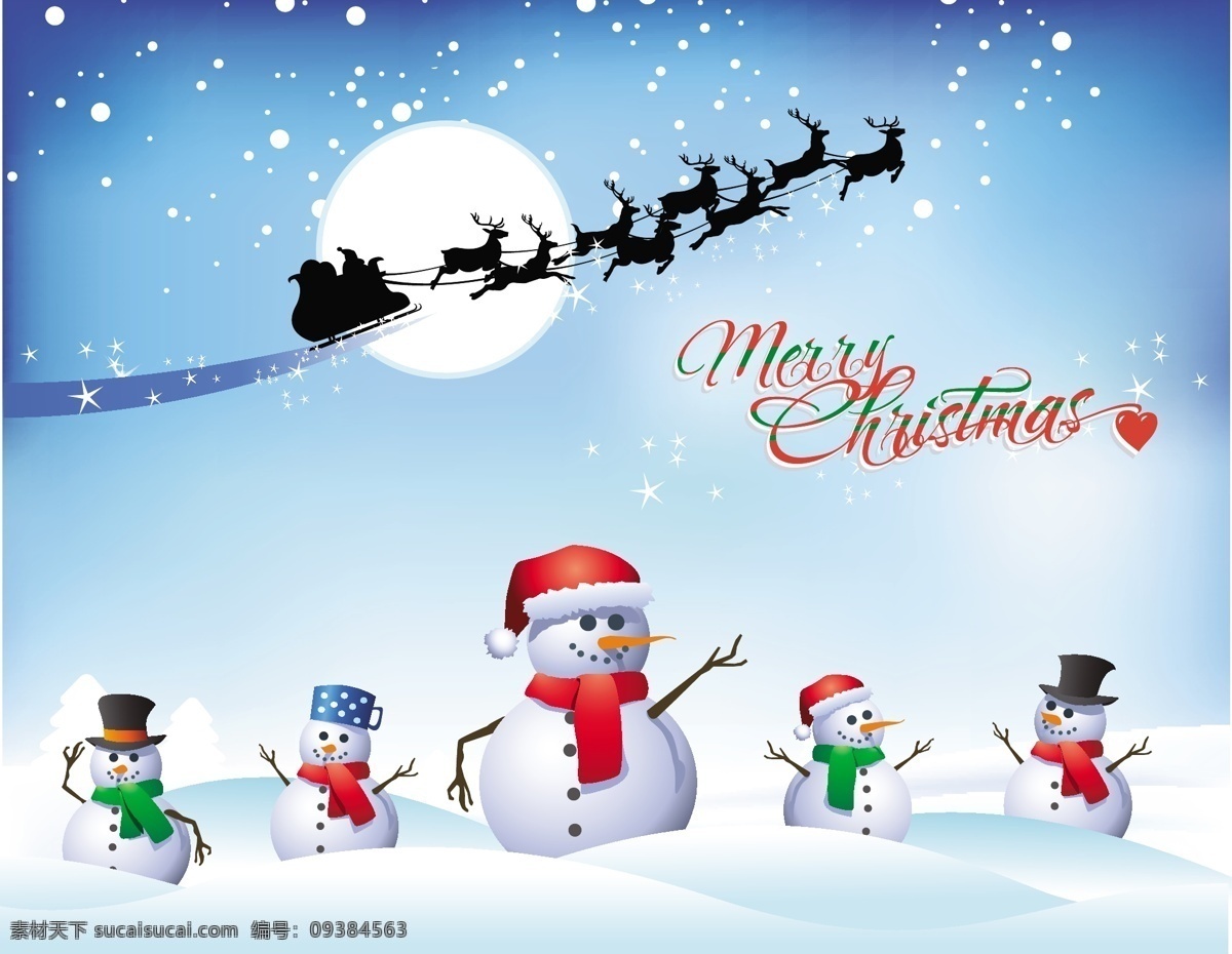 卡通 雪人 小鹿 圣诞节 背景 手绘 圣诞老人 雪橇 圣诞 圆月 贺卡 卡片 梦幻 底纹 矢量 圣诞主题 节日素材