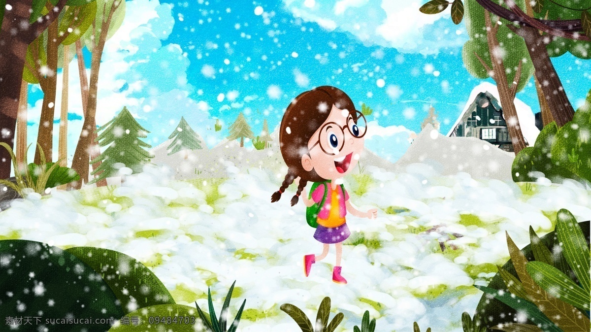 唯美 原创 清新 二十四节气 大雪 小雪 女孩 插画 大雪插画 小雪插画