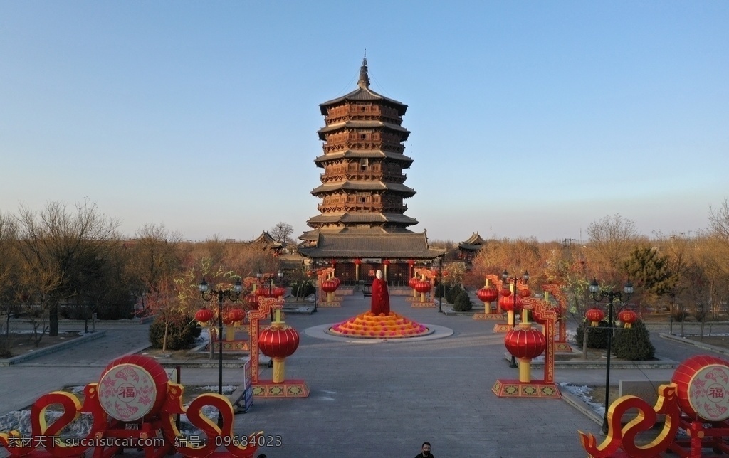 航拍应县木塔素材图片下载-素材编号09684023-素材天下图库