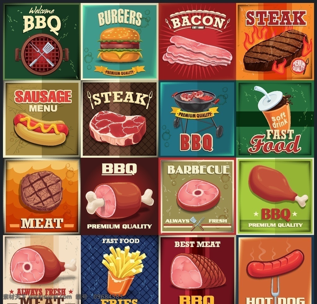 烤肉 图标 热狗 肉块 标贴 标签 餐厅 烧烤 矢量 高清图片