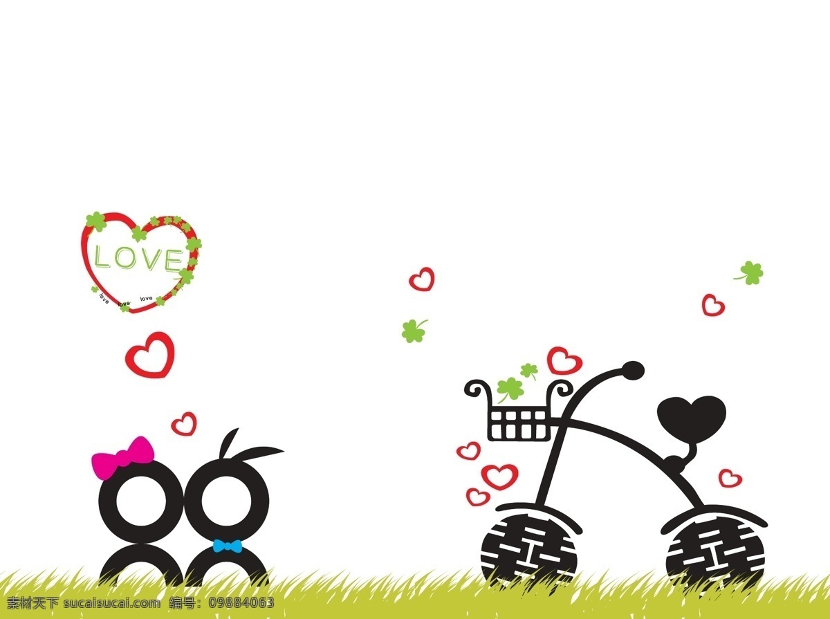 love 组合贴 情侣 爱心 脚踏车 自行车 喜 双喜 客户贴 贴纸 玻璃贴 移门 移门图案 壁画 无框画 移门贴 矢量 奇呆猫